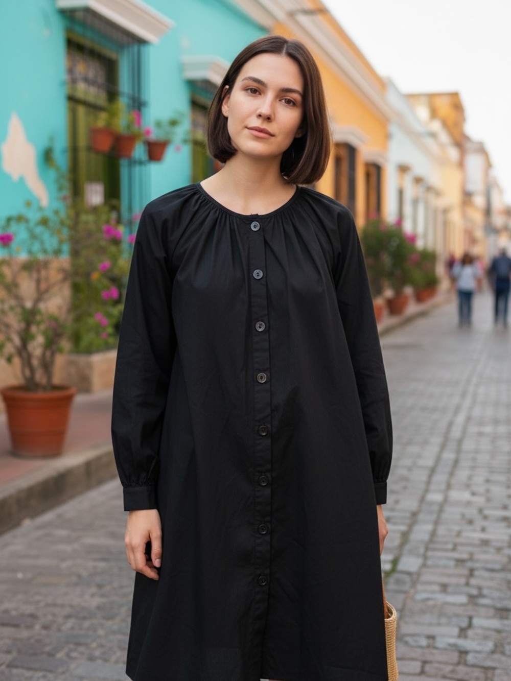 J. Crew Black Button-Front Long-Sleeve Dress